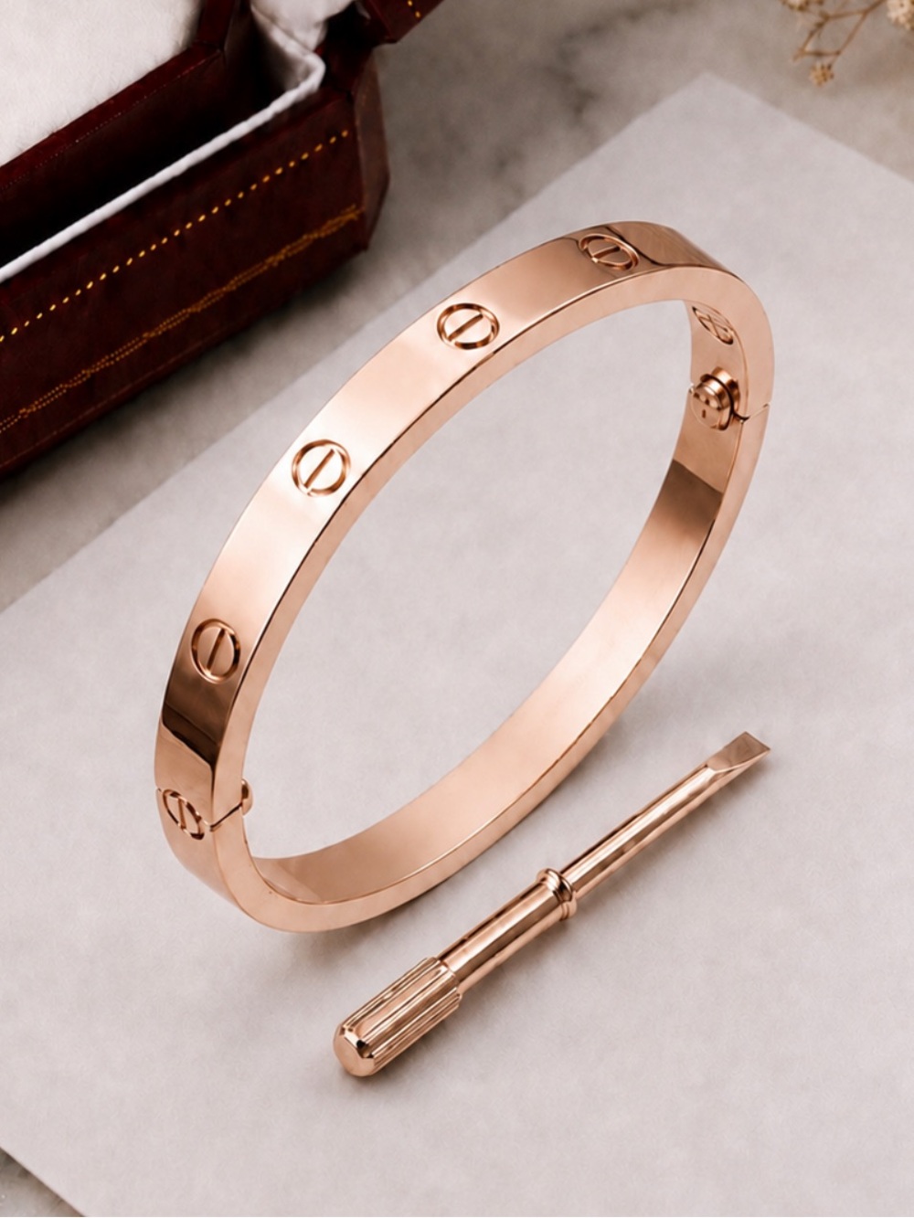 Stamped Screwdriver Love Rose Gold Bangle Bracelet Luxury No Stones